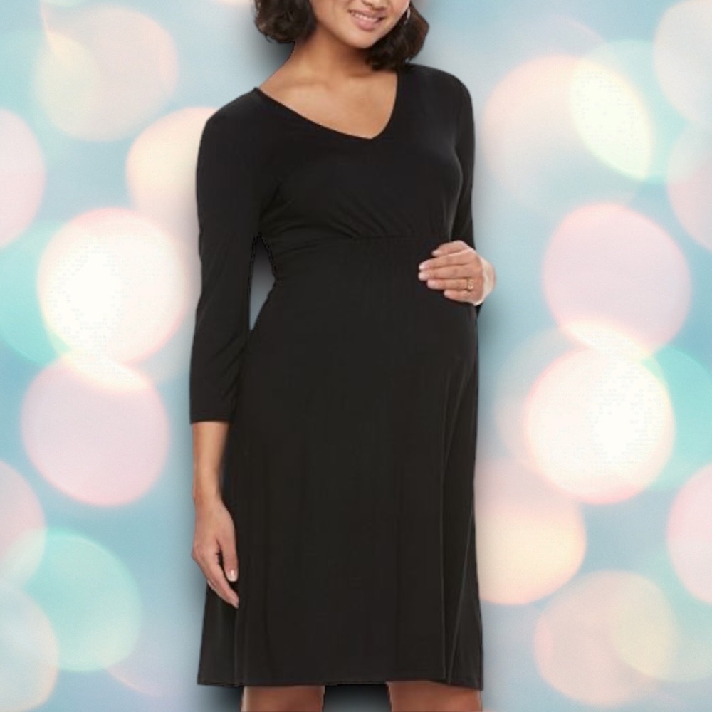 a:glow Women’s Black Stretchy Long Sleeve Maternity Faux Wrap Dress Size L